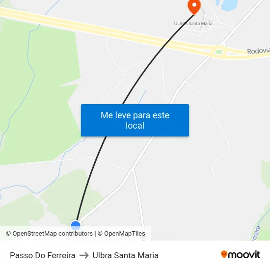 Passo Do Ferreira to Ulbra Santa Maria map