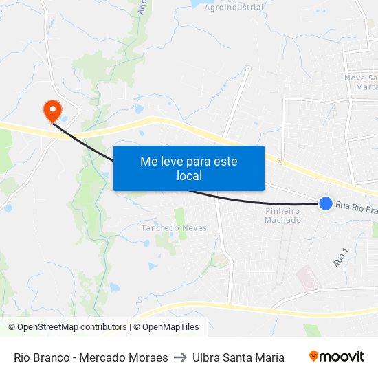 Rio Branco - Mercado Moraes to Ulbra Santa Maria map