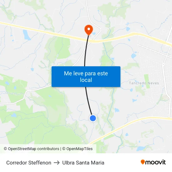 Corredor Steffenon to Ulbra Santa Maria map