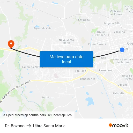 Dr. Bozano to Ulbra Santa Maria map