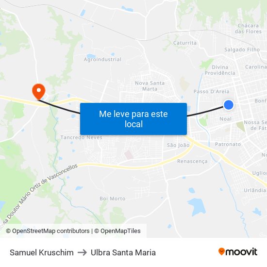 Samuel Kruschim to Ulbra Santa Maria map