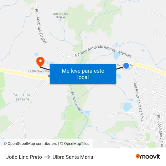 João Lino Preto to Ulbra Santa Maria map
