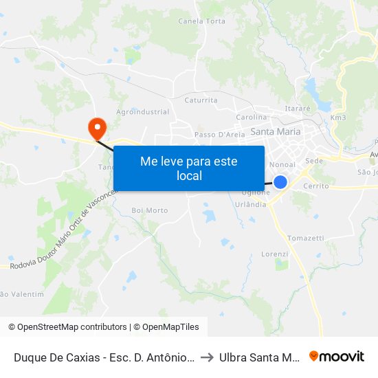 Duque De Caxias - Esc. D. Antônio Reis to Ulbra Santa Maria map