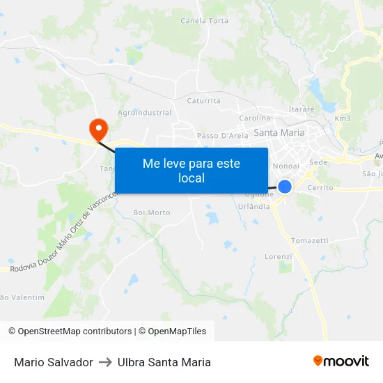 Mario Salvador to Ulbra Santa Maria map
