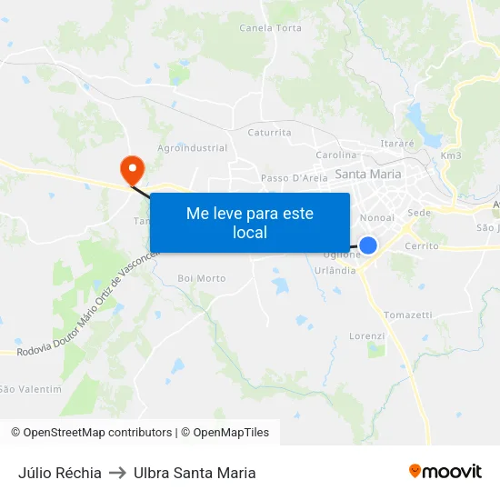 Júlio Réchia to Ulbra Santa Maria map