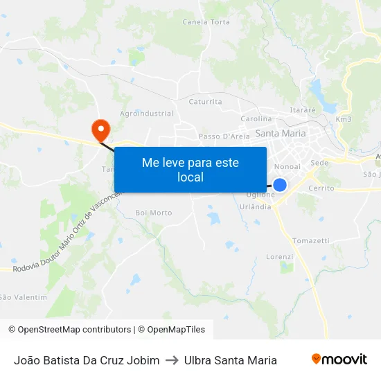 João Batista Da Cruz Jobim to Ulbra Santa Maria map