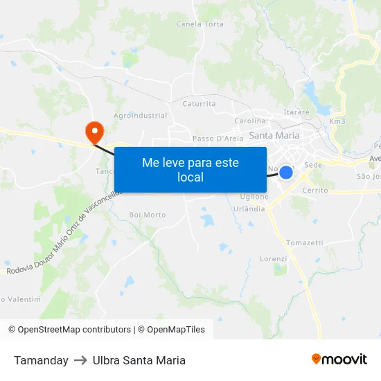 Tamanday to Ulbra Santa Maria map