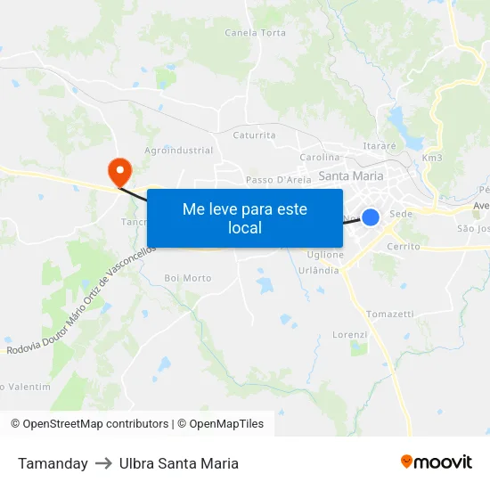 Tamanday to Ulbra Santa Maria map