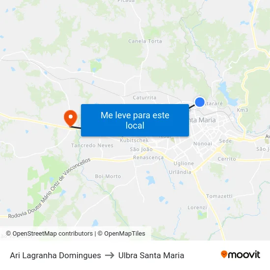 Ari Lagranha Domingues to Ulbra Santa Maria map
