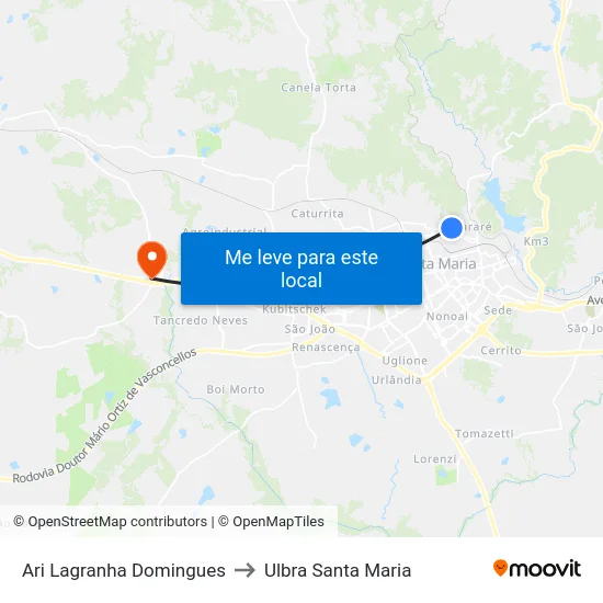 Ari Lagranha Domingues to Ulbra Santa Maria map