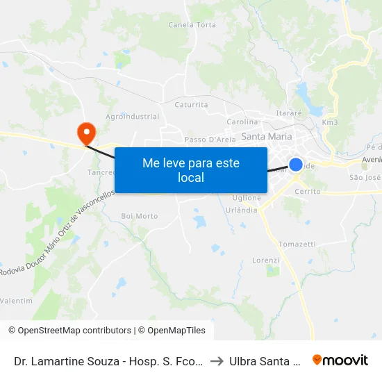 Dr. Lamartine Souza - Hosp. S. Fco De Assis to Ulbra Santa Maria map