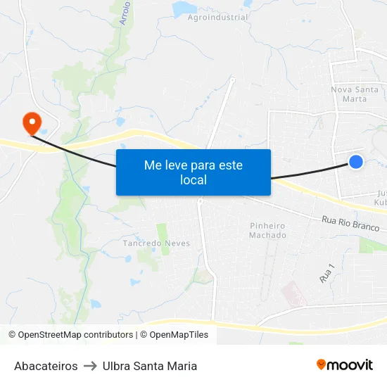 Abacateiros to Ulbra Santa Maria map