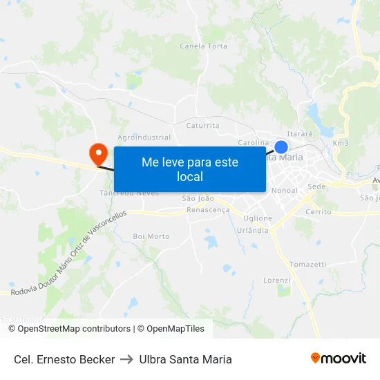 Cel. Ernesto Becker to Ulbra Santa Maria map