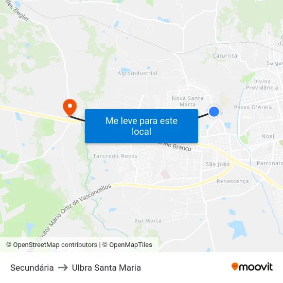 Secundária to Ulbra Santa Maria map