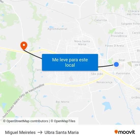 Miguel Meireles to Ulbra Santa Maria map