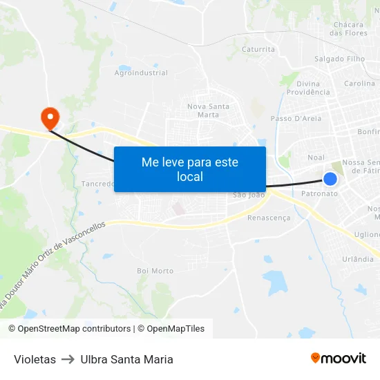 Violetas to Ulbra Santa Maria map