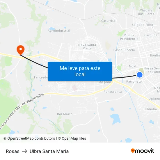 Rosas to Ulbra Santa Maria map