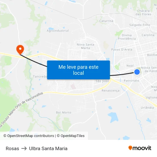 Rosas to Ulbra Santa Maria map