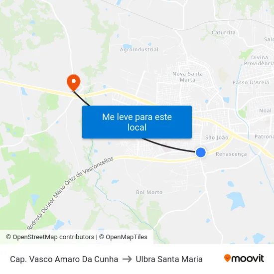 Cap. Vasco Amaro Da Cunha to Ulbra Santa Maria map