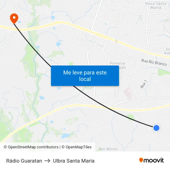 Rádio Guaratan to Ulbra Santa Maria map