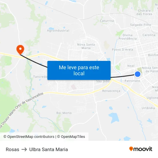 Rosas to Ulbra Santa Maria map