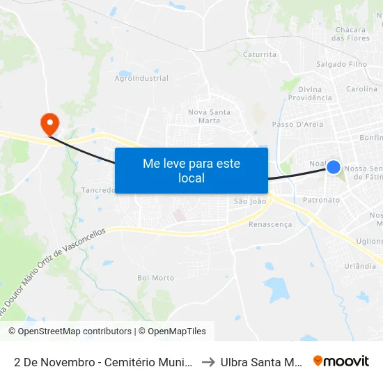 2 De Novembro - Cemitério Municipal to Ulbra Santa Maria map