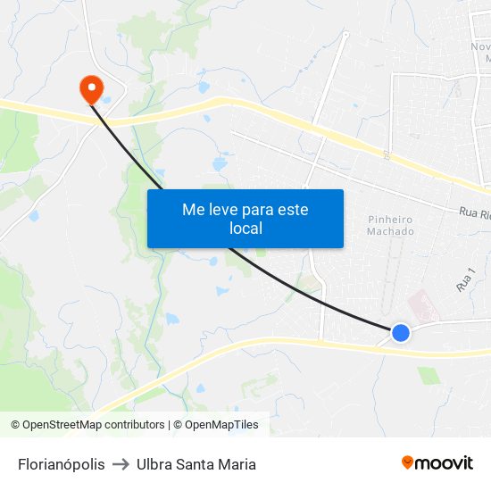 Florianópolis to Ulbra Santa Maria map