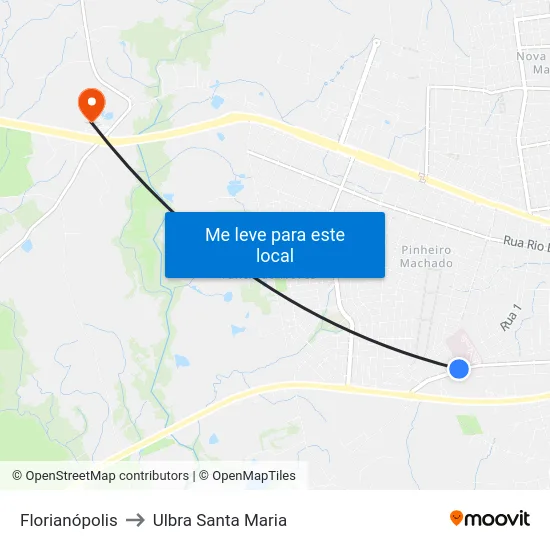 Florianópolis to Ulbra Santa Maria map