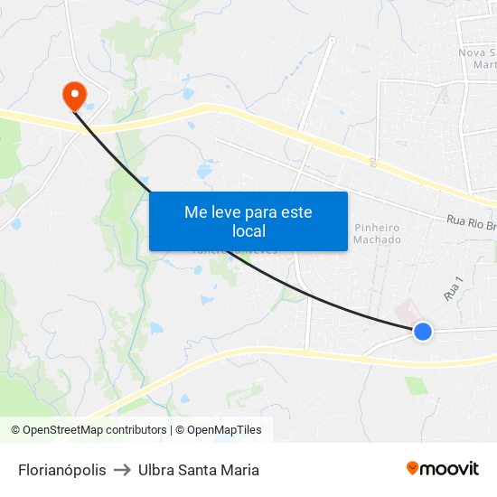 Florianópolis to Ulbra Santa Maria map