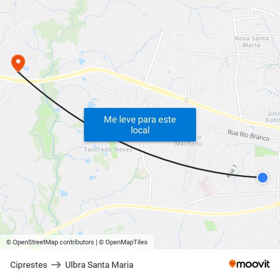 Ciprestes to Ulbra Santa Maria map