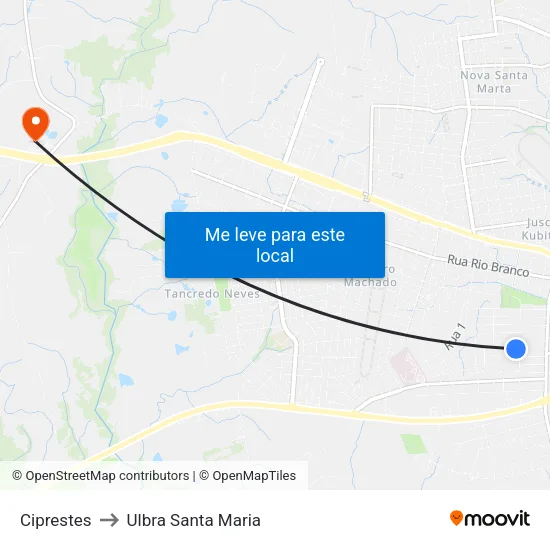 Ciprestes to Ulbra Santa Maria map