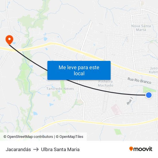 Jacarandás to Ulbra Santa Maria map