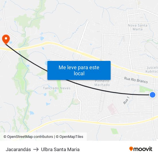Jacarandás to Ulbra Santa Maria map