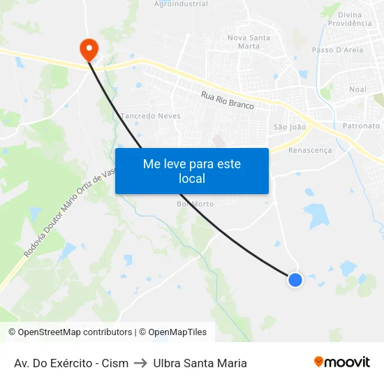 Av. Do Exército - Cism to Ulbra Santa Maria map