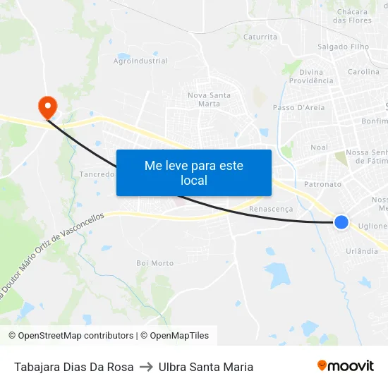 Tabajara Dias Da Rosa to Ulbra Santa Maria map