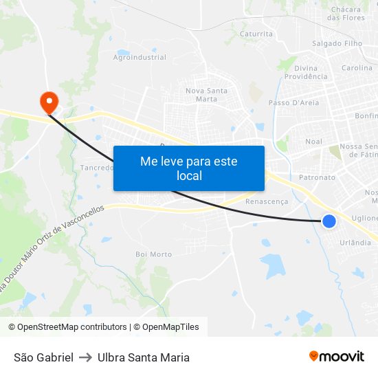 São Gabriel to Ulbra Santa Maria map