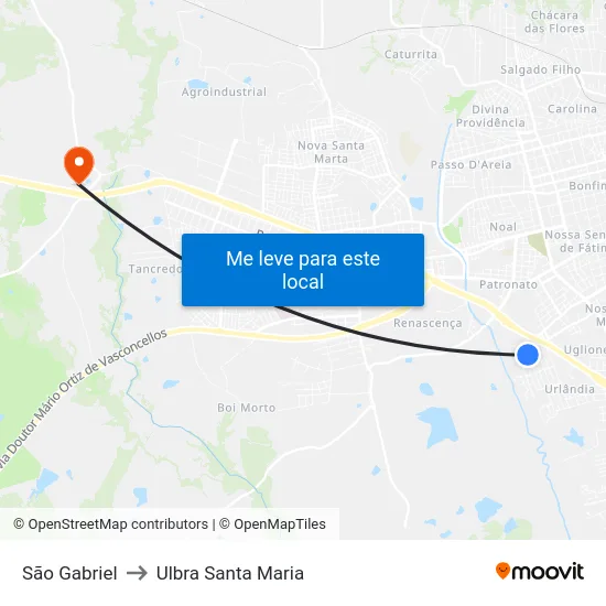 São Gabriel to Ulbra Santa Maria map