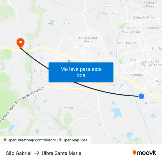 São Gabriel to Ulbra Santa Maria map