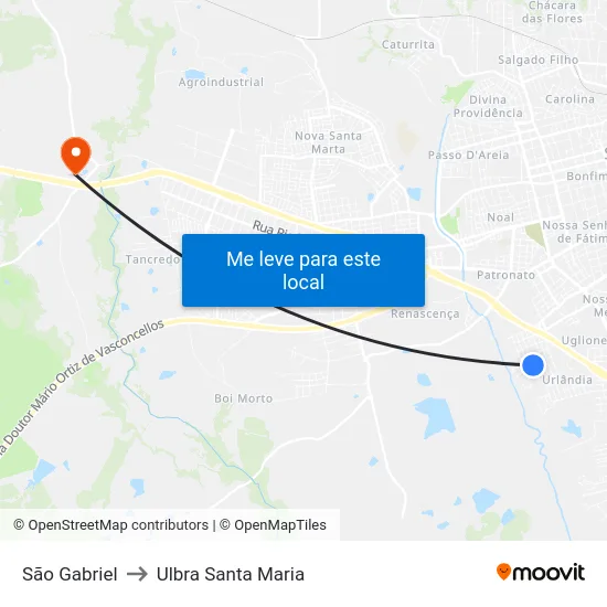 São Gabriel to Ulbra Santa Maria map