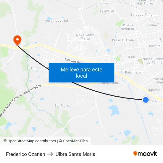 Frederico Ozanan to Ulbra Santa Maria map