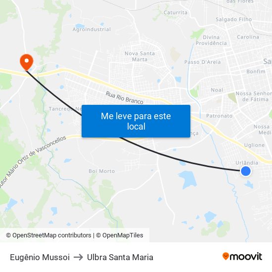 Eugênio Mussoi to Ulbra Santa Maria map