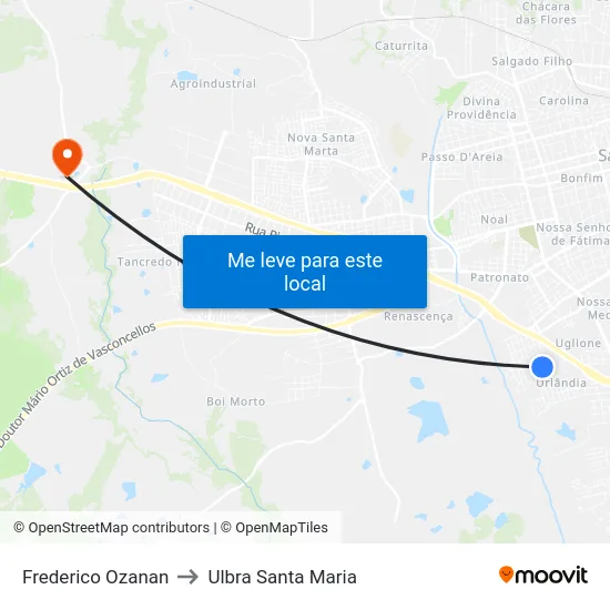 Frederico Ozanan to Ulbra Santa Maria map