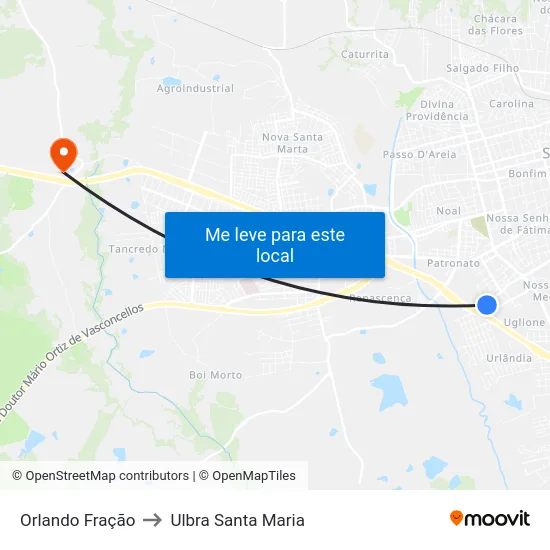 Orlando Fração to Ulbra Santa Maria map