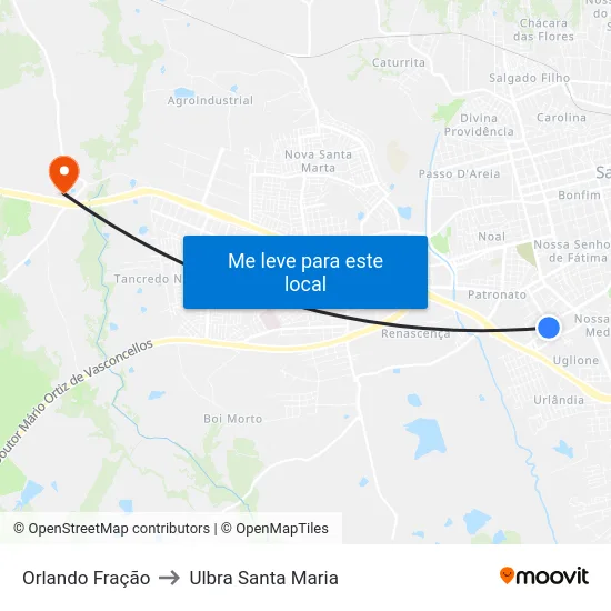 Orlando Fração to Ulbra Santa Maria map