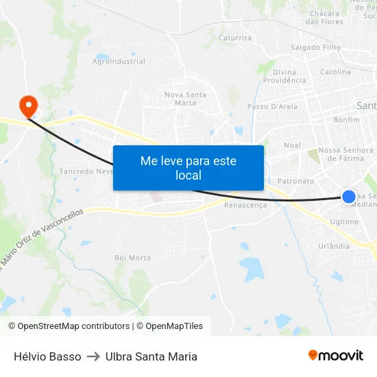 Hélvio Basso to Ulbra Santa Maria map
