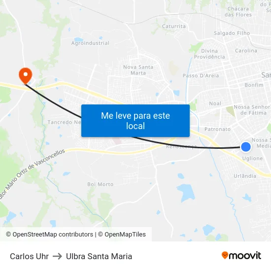 Carlos Uhr to Ulbra Santa Maria map