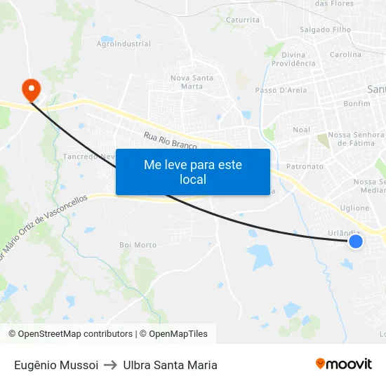 Eugênio Mussoi to Ulbra Santa Maria map