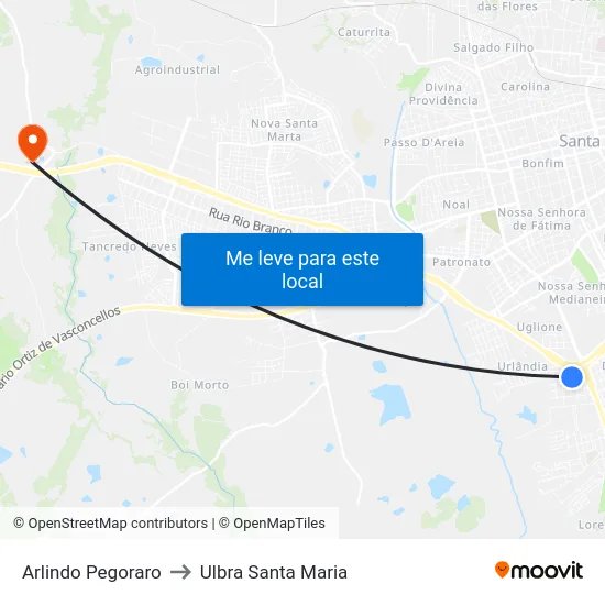Arlindo Pegoraro to Ulbra Santa Maria map