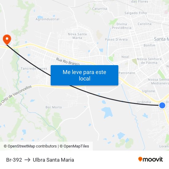 Br-392 to Ulbra Santa Maria map