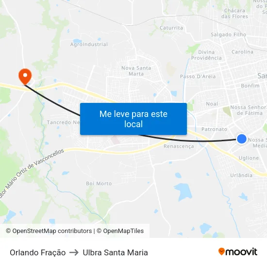 Orlando Fração to Ulbra Santa Maria map